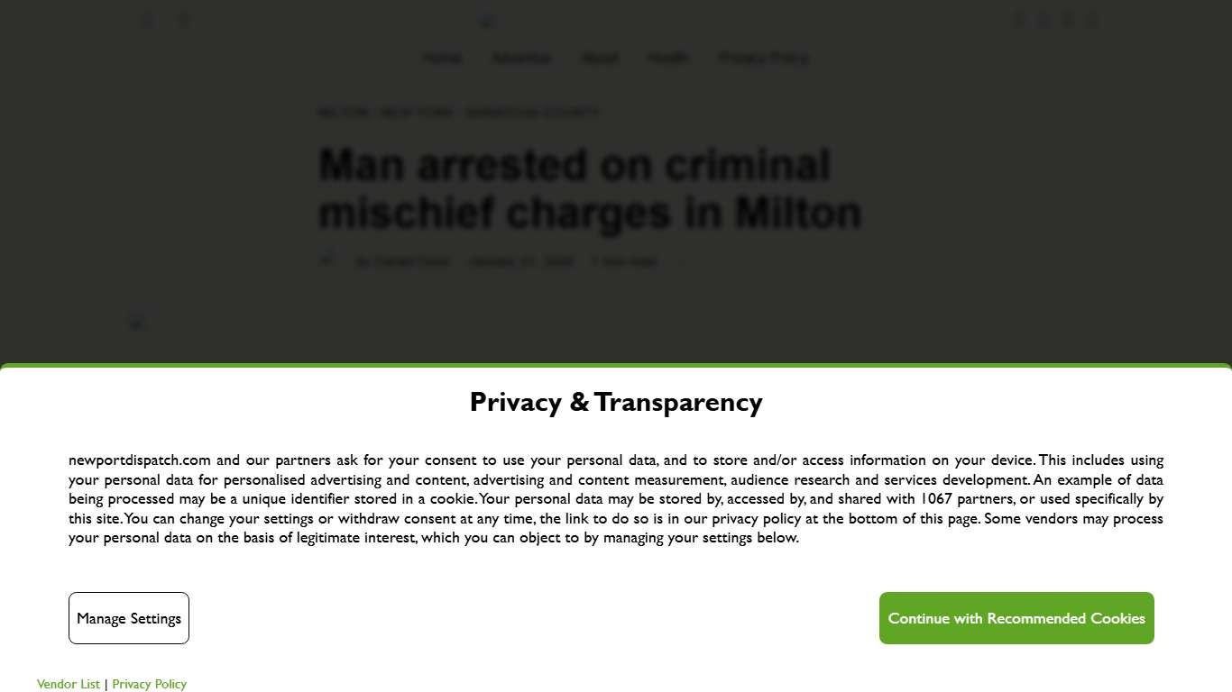 Man arrested on criminal mischief charges in Milton - Newport Dispatch